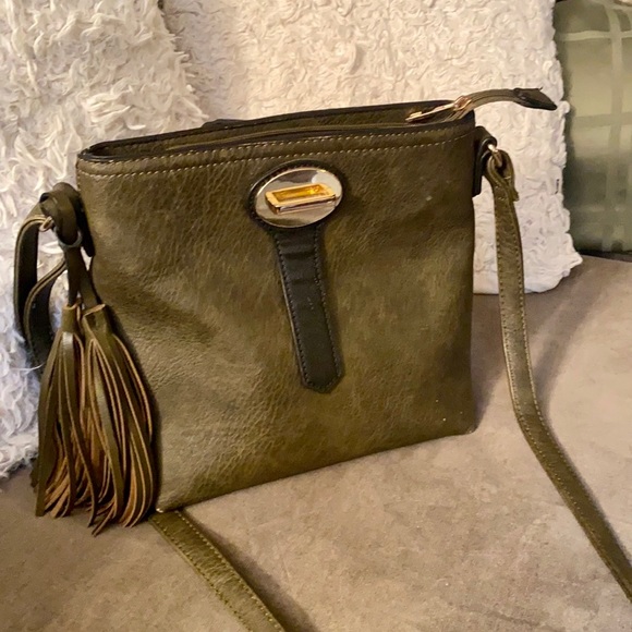 Crossbody Vegan Leather Purse Dark Olive Green - Picture 2 of 16